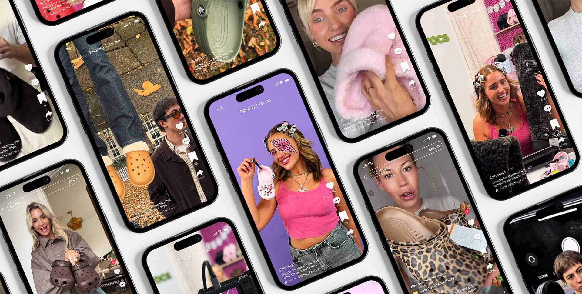 Collection of diverse TikTok users showcasing products on smartphones.